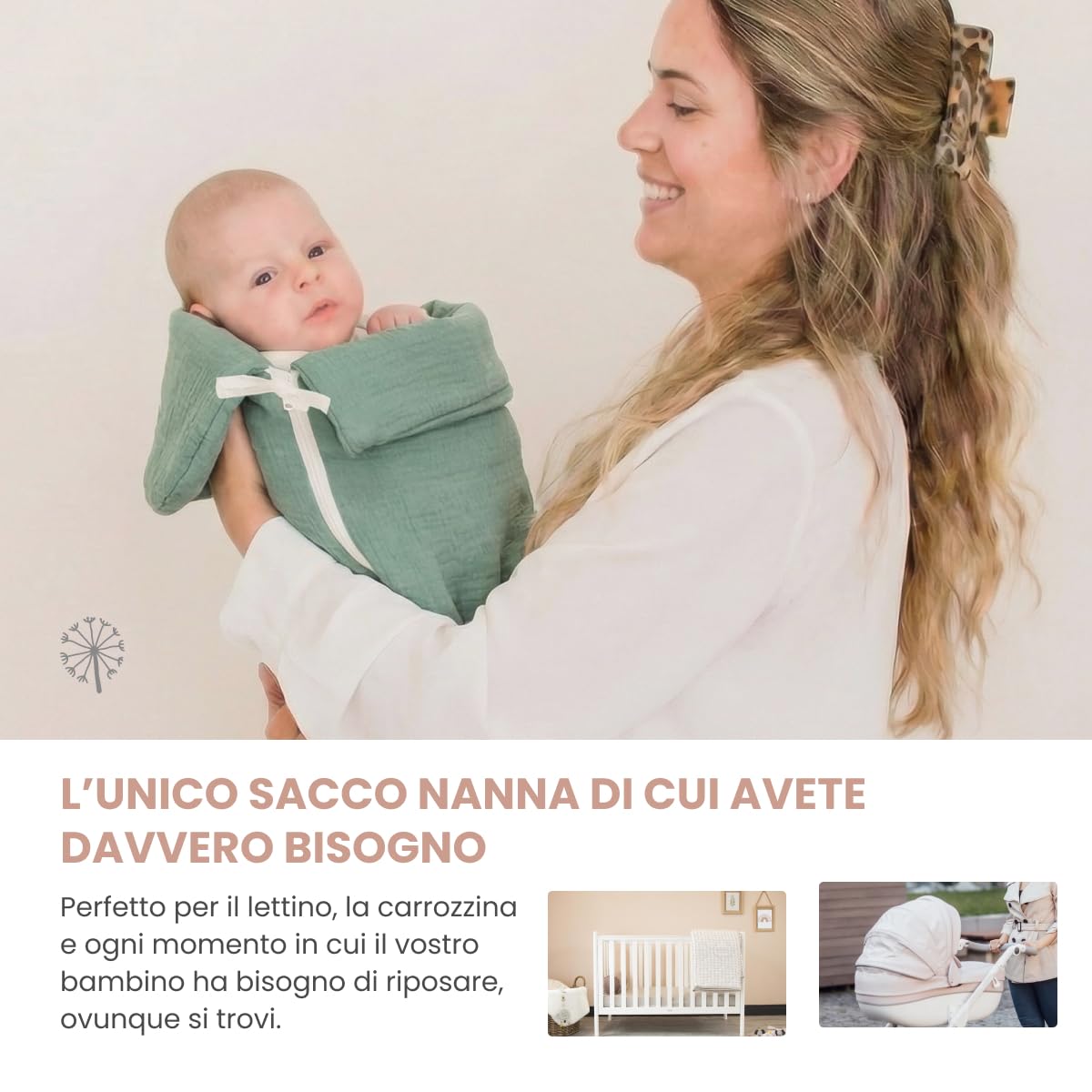 MIMUSELINA Sacco Nanna Neonato Invernale ed Estivo 4 Stagioni | Sacco Neonato Convertibile con Imbottitura Removibile | 100% Cotone | Ideale per Culla, Navicella e Ovetto | Fatto in Spagna | Mint