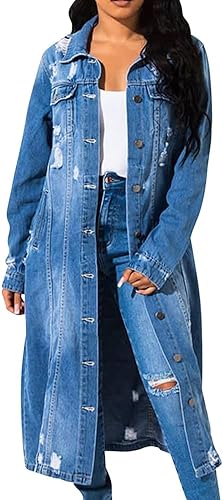 Giubbotto Jeans Donna Vintage Blu Distressed Strappato Manica