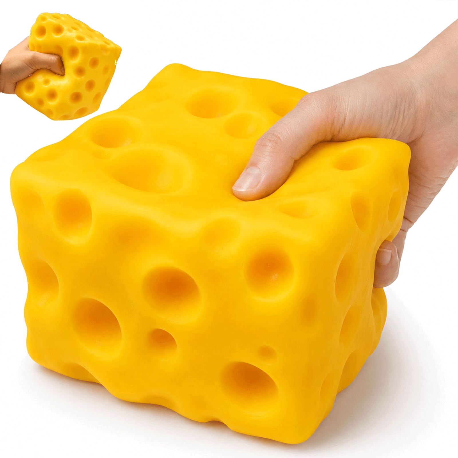 Big Cheese Squishy, Giant Sqweezy 10cm Cheese Stress Ball, Large Fidgets Sensory for Adults, Simulation Cheese Food Shape for Anxiety Relief