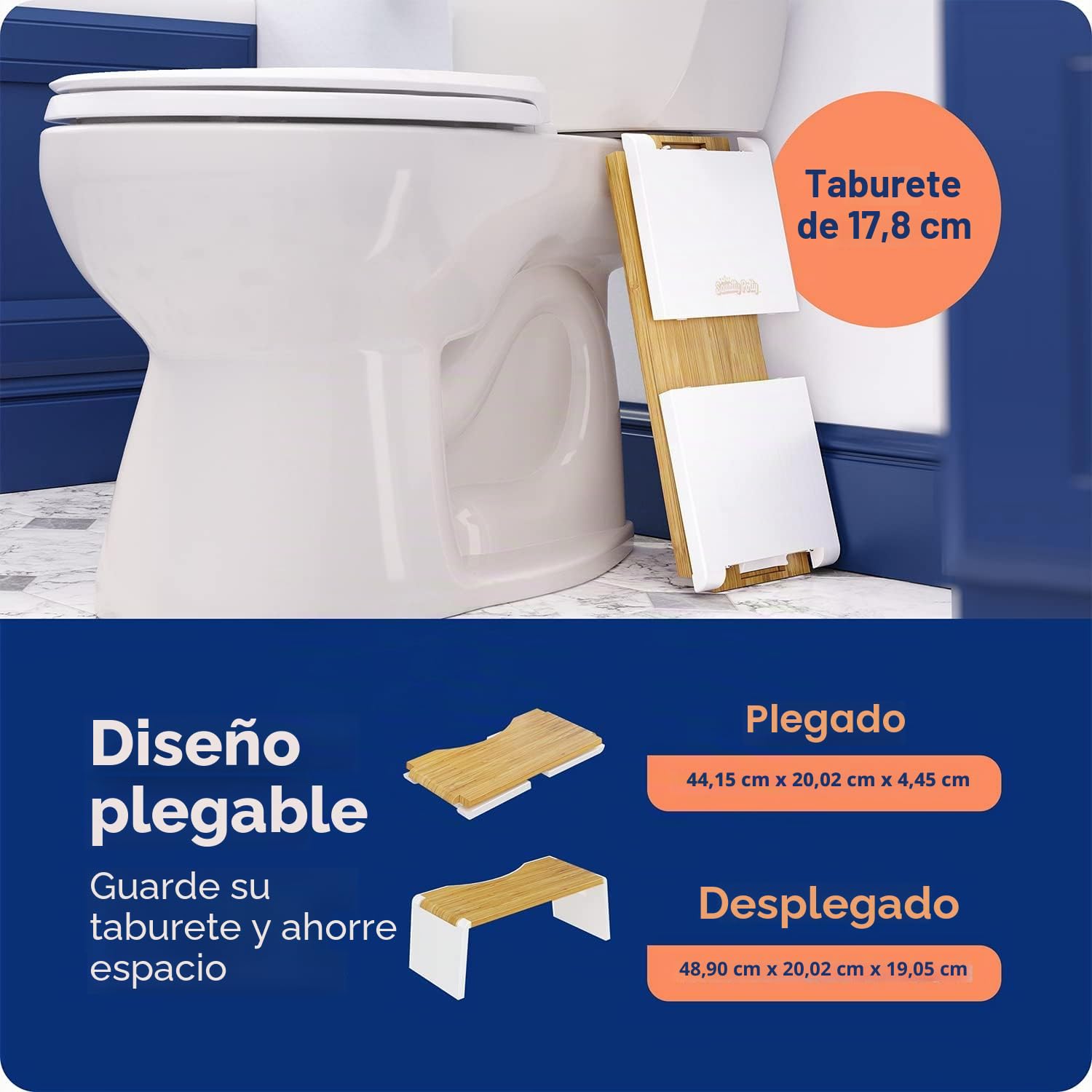 Squatty Potty Stockholm - Taburete plegable de bambú para inodoro (17,78 cm)