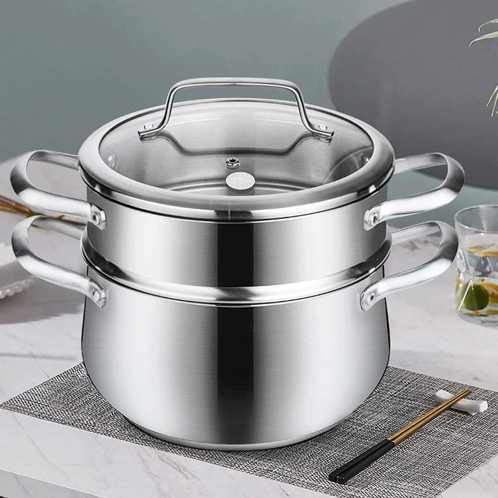 Vaporera Gruesa de Gran Capacidad, Olla for cocinar Sopa, 2 Personas, vaporera pequeña Gruesa, Acero Inoxidable 304, 1, Dos, más, 3, vaporera de Tres Capas (Size : 22cm)