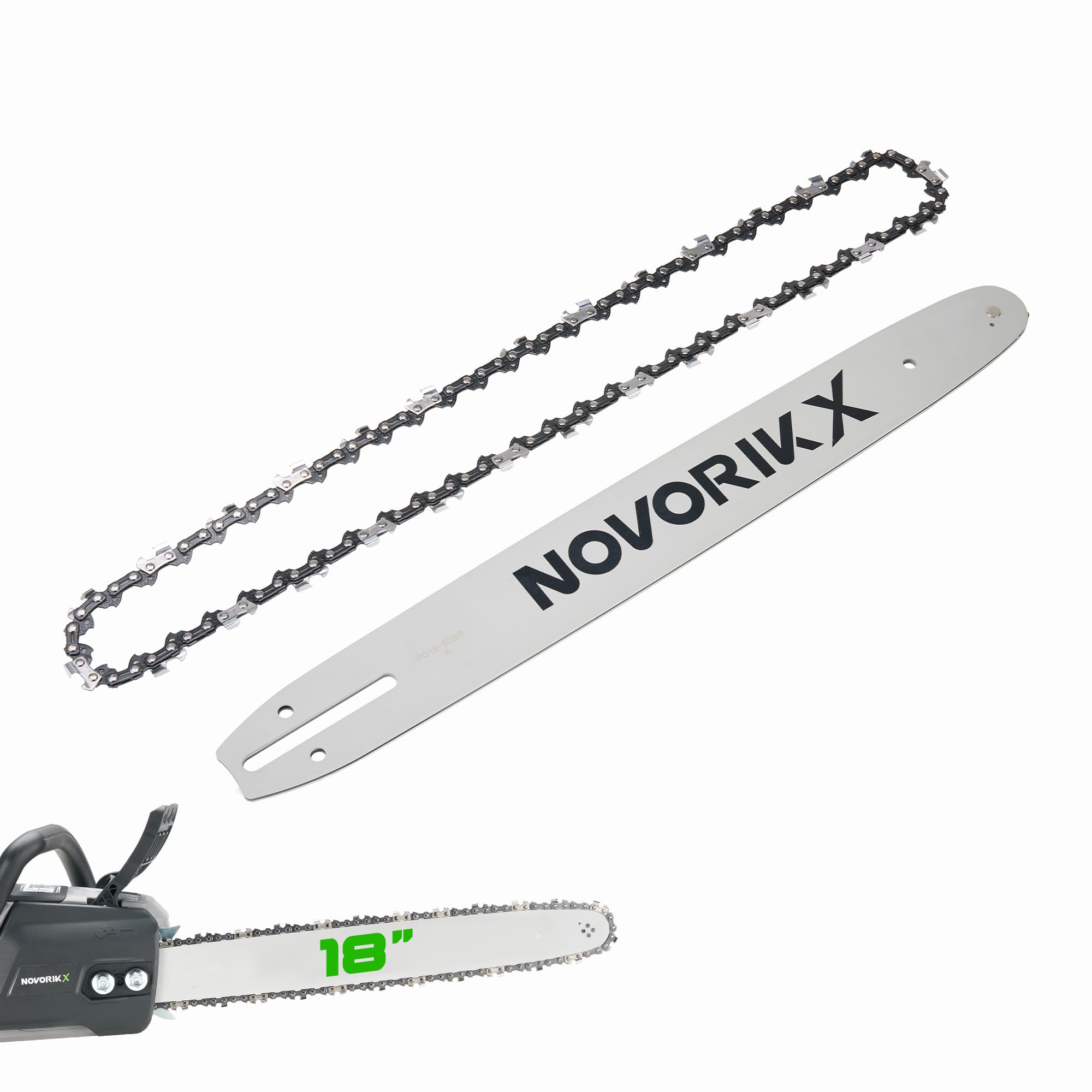 Barra guía de 45,7 cm y paso de cadena: 0,8 cm, perfil bajo, 72 eslabones de transmisión, accesorios de repuesto para motosierra eléctrica, calibre de 0,58 pulgadas