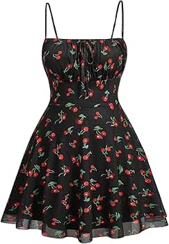 WDIRARA Women's Plus Size Cherry Print Tie Front Ruffle Hem