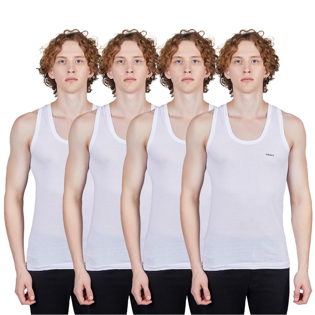 shera Sleeveless Vest, Comfortable Men's Cotton Round Neck Sleeveless Vest, Sando, Breathable Banyan, Gym Wear with Stay Fresh Properties, Airflow Fabric-Pack of 4 White-picture-16