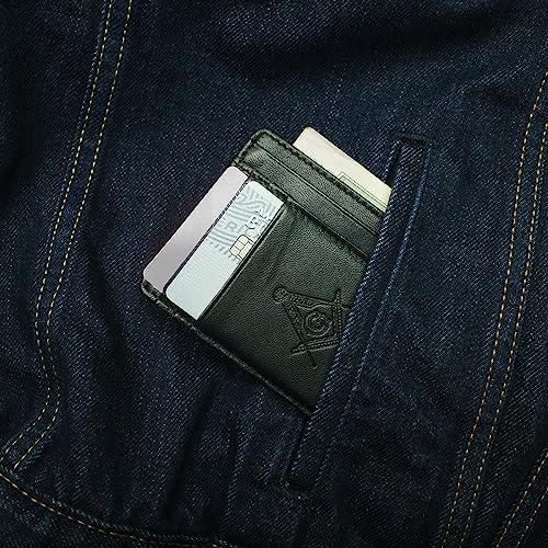 Treasure Gurus Minimalist Masonic Money Holder Mens Slim Leather Credit Card Wallet Mason Lodge Officer Gift3