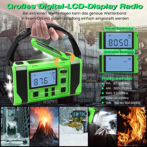 10000mah Kurbelradio Notfall Weltempfänger Solar Radio Kurbel Batterie Tragbare Notfallradio Dynamo Taschenlampe Handkurbel Weltradio Batteriebetrieben AM/FM/SW/WB für Camping Outdoor Ausrüstung – Bild 4