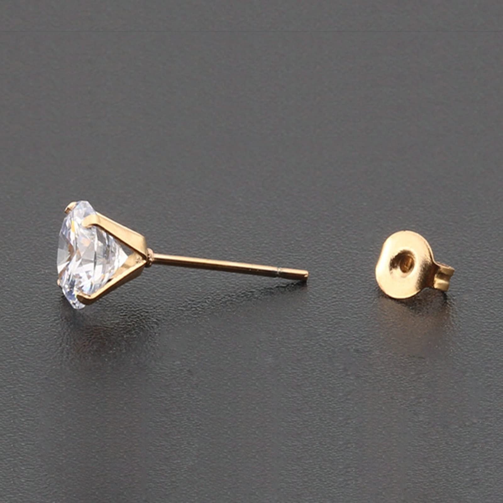 YCTTKDD Edelstahl-Ohrringe für Männer und Frauen, Ohrstecker, Gold, eleganter weißer Zirkonia, 3–8 mm, Damen-Set