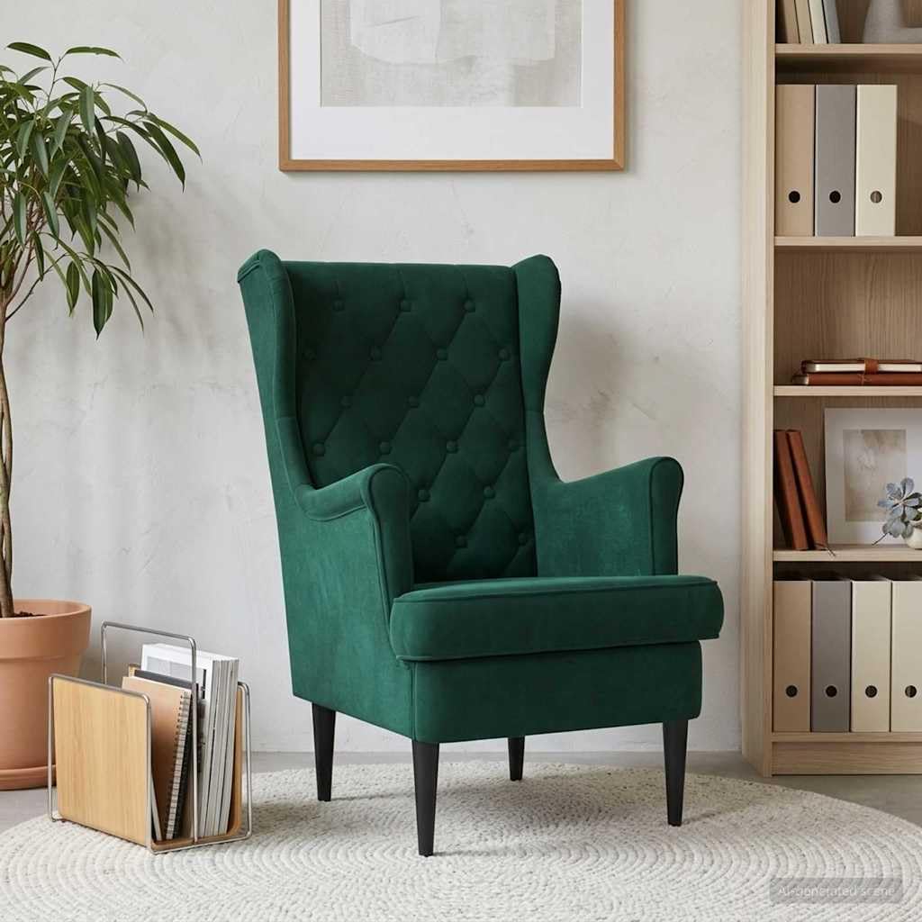 vidaXL Sessel Dunkelgrün Samt, Stylischer Samtstuhl, moderner Wohnzimmerstuhl, Bequeme Sitzgelegenheit, funktional und robust