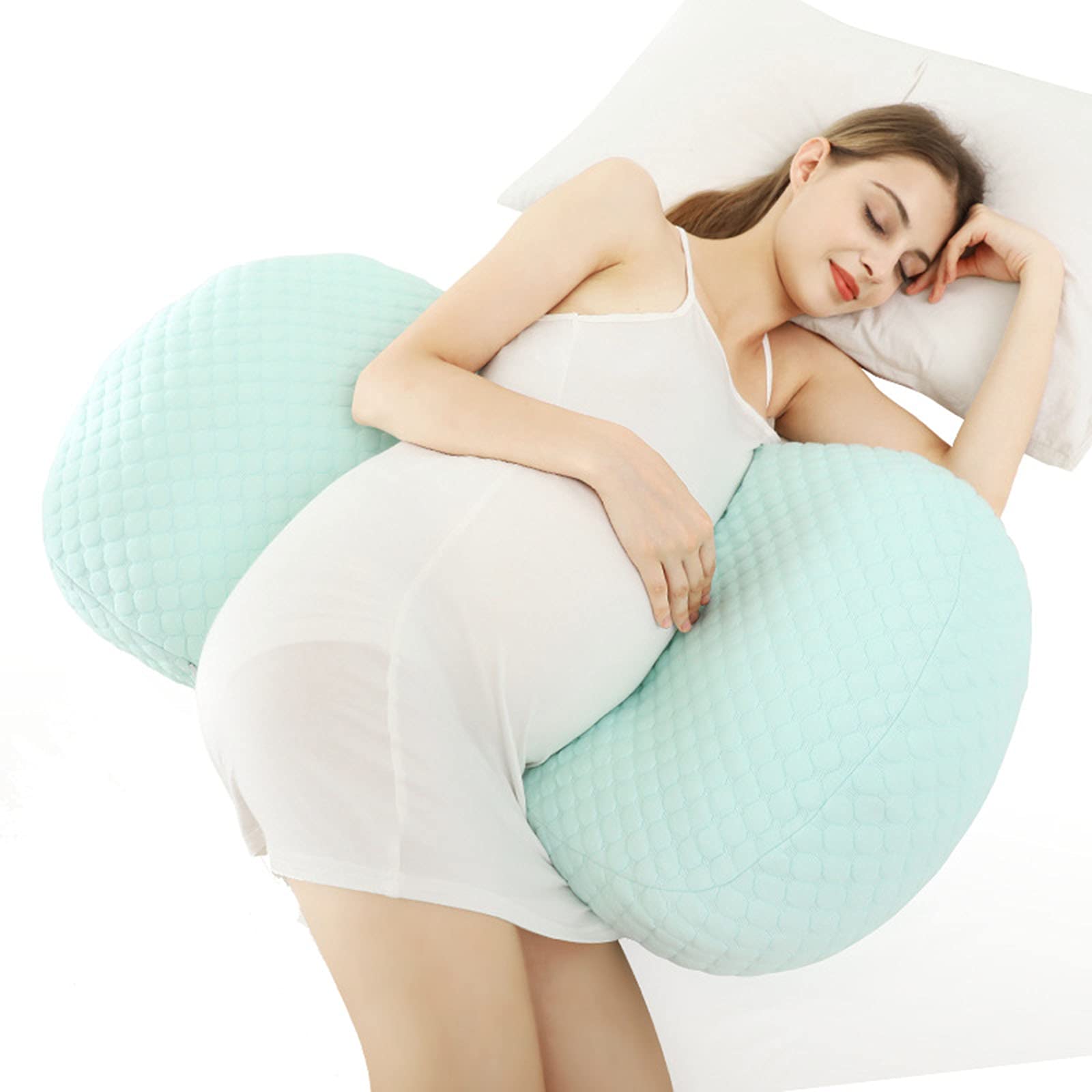 Oreiller de grossesse pour dormeur latéral et soutien du ventre vert
