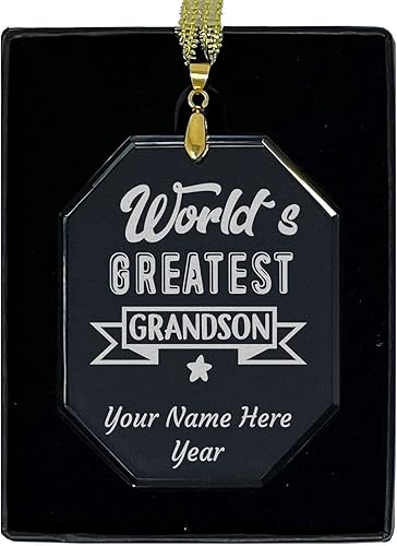 Miniatura 5 de LaserGram Adorno de Navidad de vidrio personalizado, el nieto más grande del mundo, idea de regalo grabada con láser personalizado (forma de corazón)