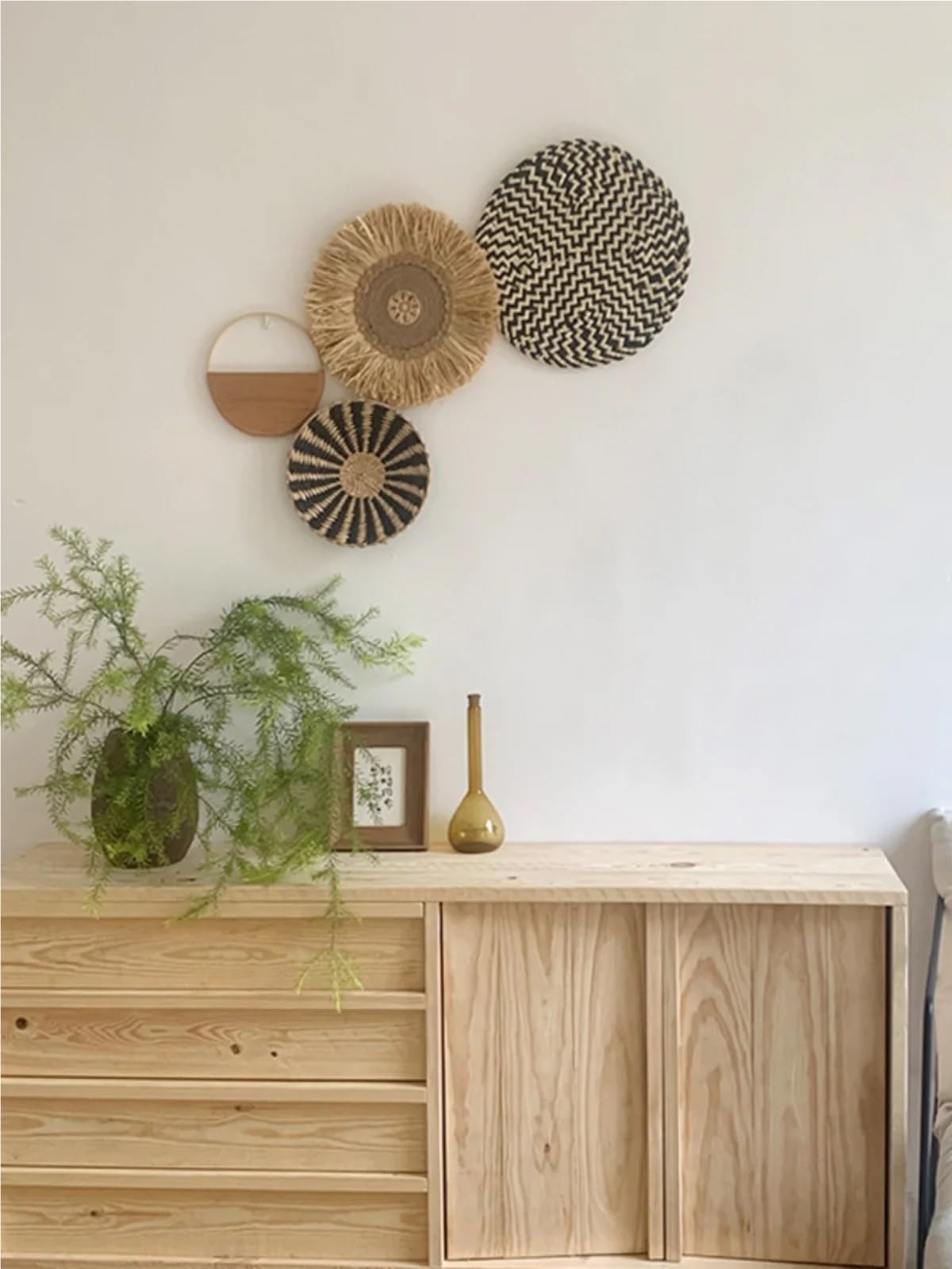 Cesta de pared de ratán Decoración de pared ratán, cesta paja for, colgante redondo, fondo sala estar, decoración