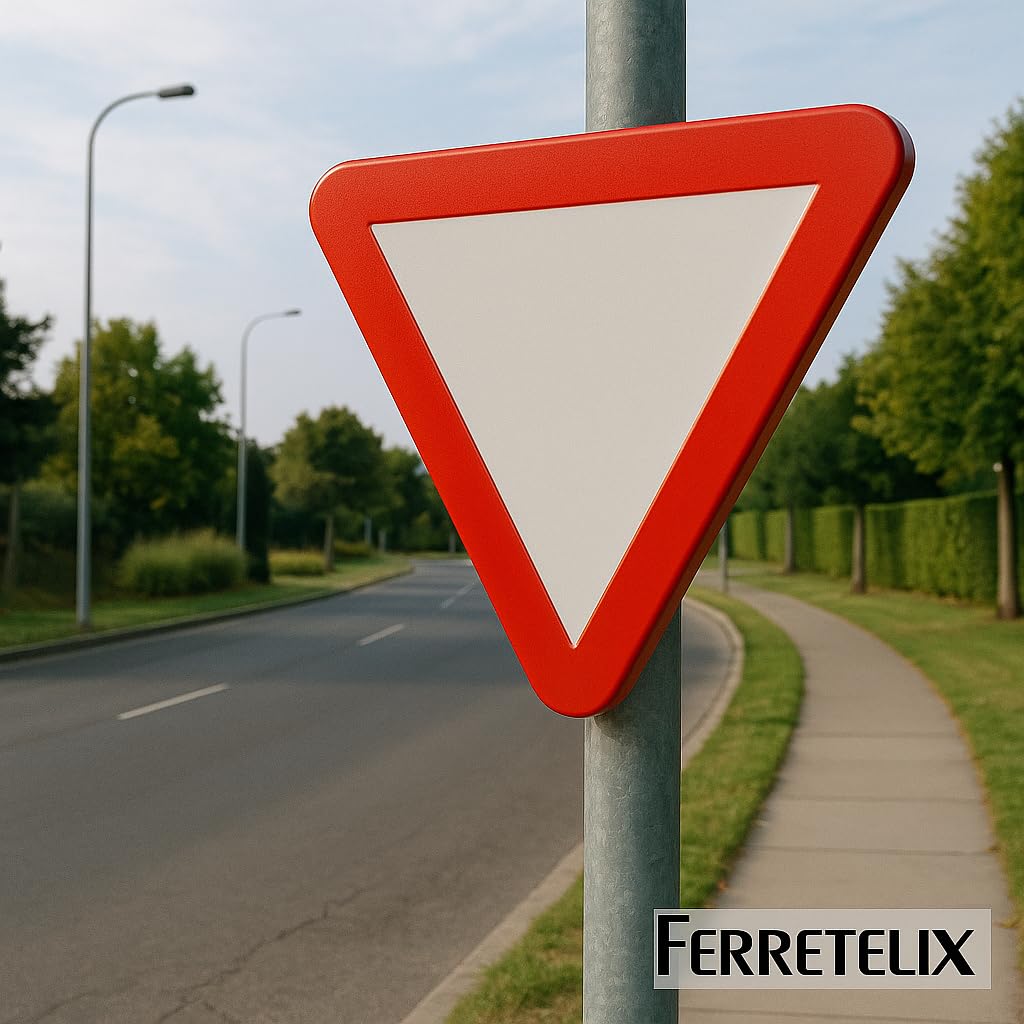 FERRETELIX® Señal Metálica Homologada MOPU R-1 | Ceda el Paso | 70 cm | Reflectante N1 | Señal de Tráfico Oficial para Vías Públicas y Privadas