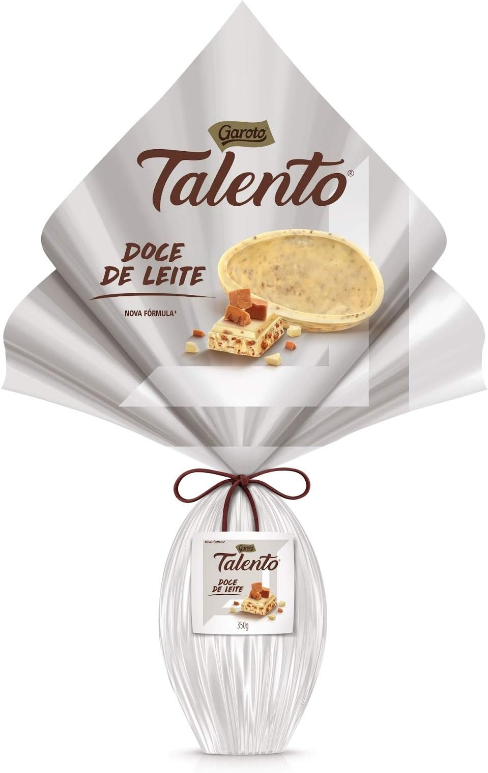 Garoto - Talento - White Chocolate Easter Egg w/ Crunchy Caramel Candy Pieces Filled w/ Talento - 12.35 Oz (PACK OF 01) | chocolate Branco c/ Crocante Sabor Doce de Leite e Flocos de arroz - 350g