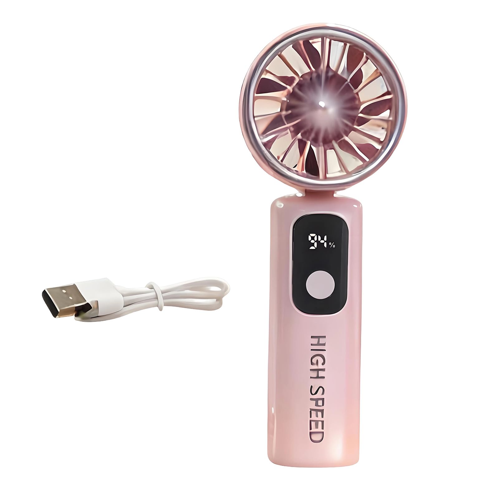 Kelisdi Portable Handheld Fan 5 Speed Small Cooling Desk Fan Quiet Handheld with Digital Display USB Rechargeable Lightweight Desk
