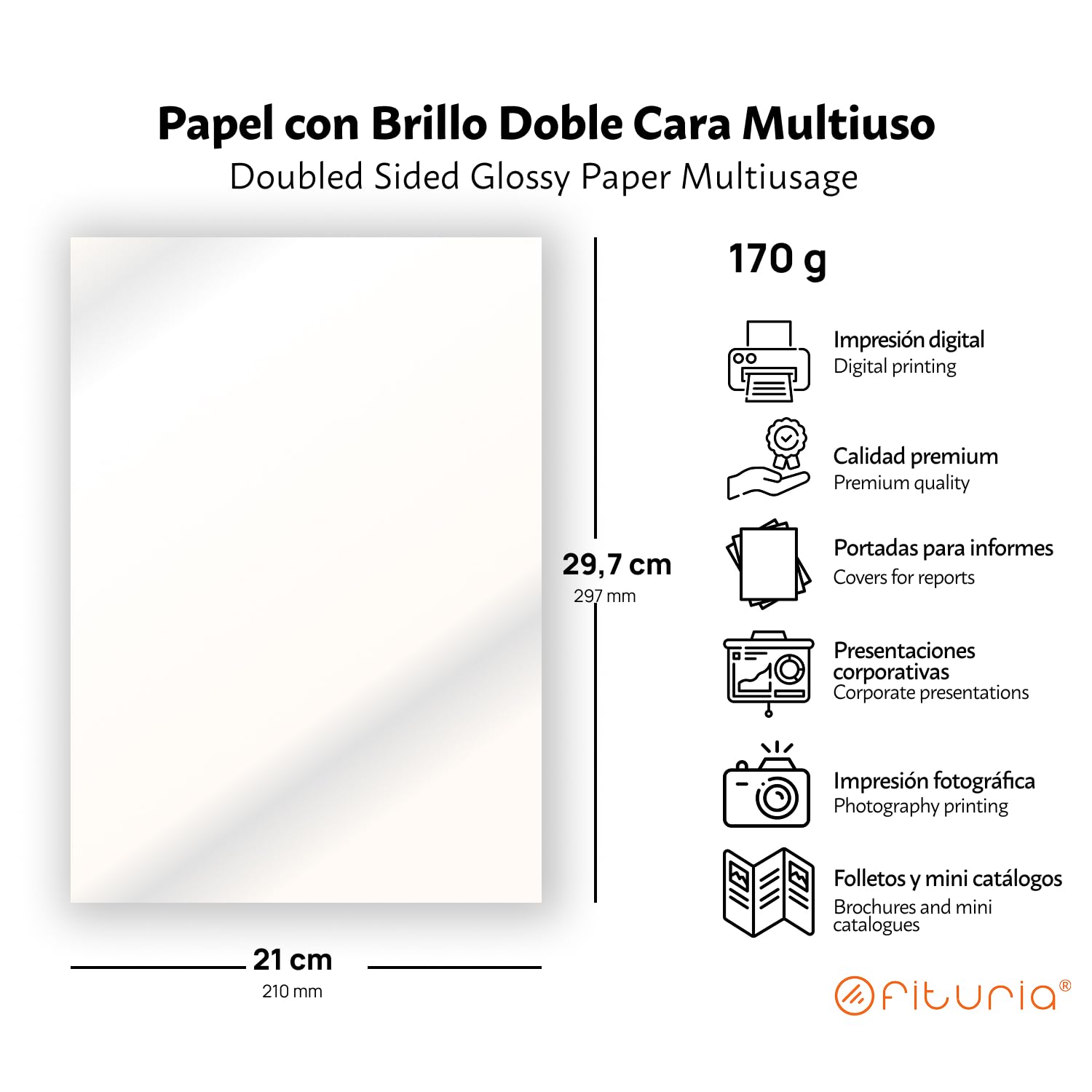 OFITURIA Carta Patinata Lucida 170g A4 Fronte/Retro – Carta Gloss per Stampa Laser a Colori 50 fogli