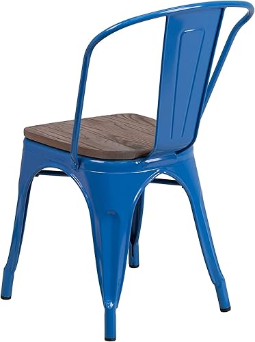 Miniatura 3 de Flash Furniture Perry - Silla apilable de metal con asiento de madera, 1 paquete, azul
