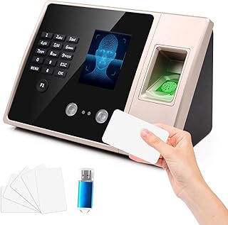 Zeiterfassung für Kleinbetriebe, 4-in-1 Stempeluhr mit Gesichtserkennung, Fingerabdruck, Passwort & Karte, Keine Netzverbindung Erforderlich, Arbeitszeiterfassung mit USB-Stick