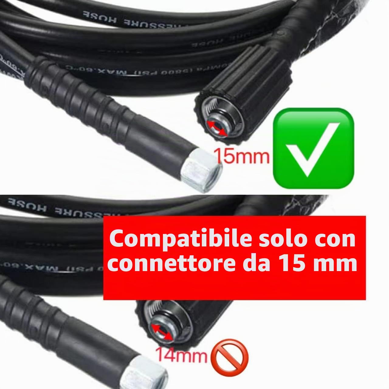 YUET Tubo Flessibile per Idropulitrici 10M, M14 x M22 (15mm) Alta Pressione Prolunga Accessorio