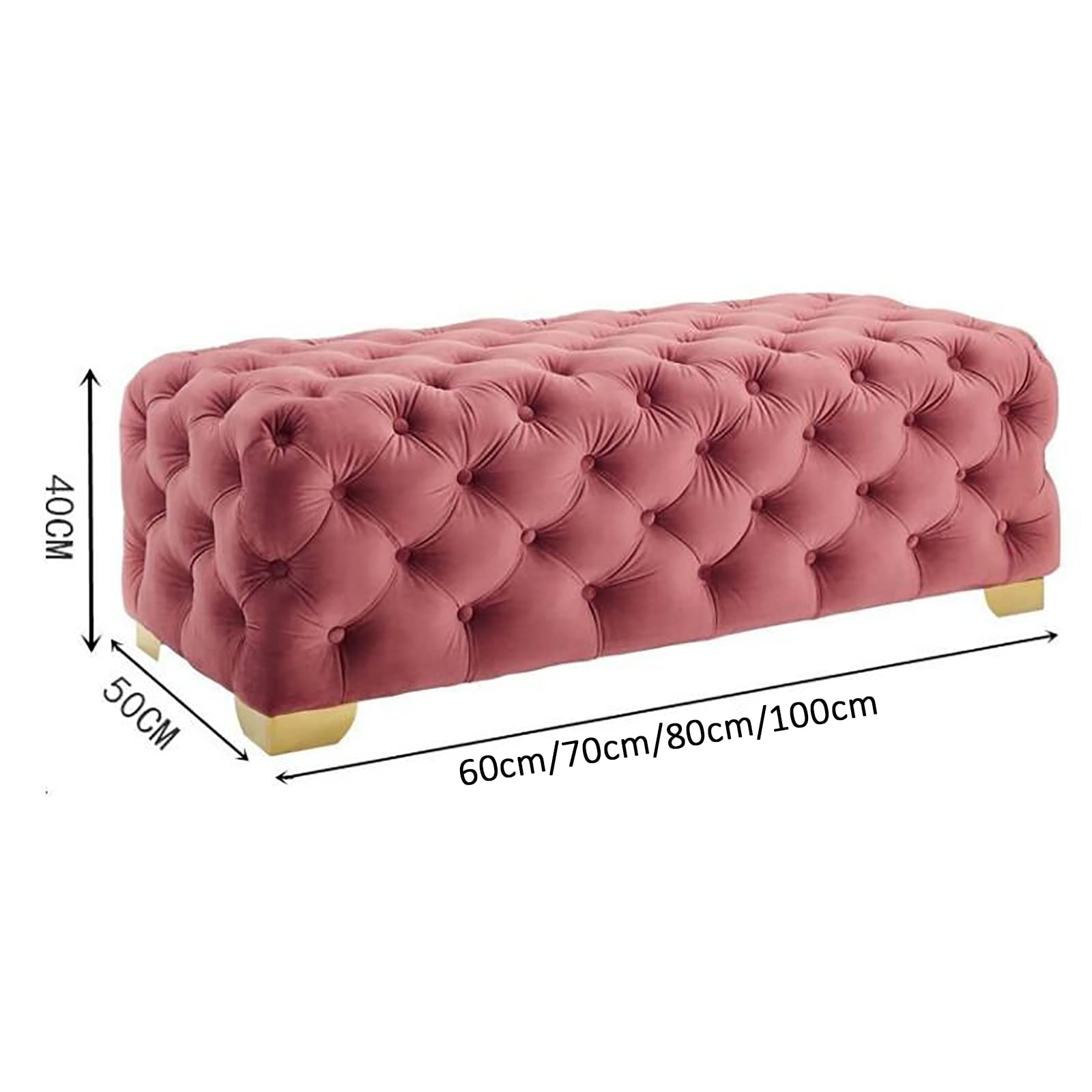 Bout de lit rectangulaire en Tissu Velours, entrée capitonnée avec Boutons, Repose-Pieds Luxueux pour Salon, Gris 60 x 50 x 40 cm