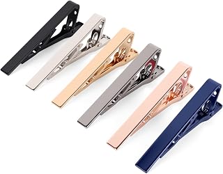 SHINWOO 6-Pack Men's Tie Clips - Classic Non-Slip Tie Bars in 6 Colors, Copper Metal with Gift Box for Weddings & Business