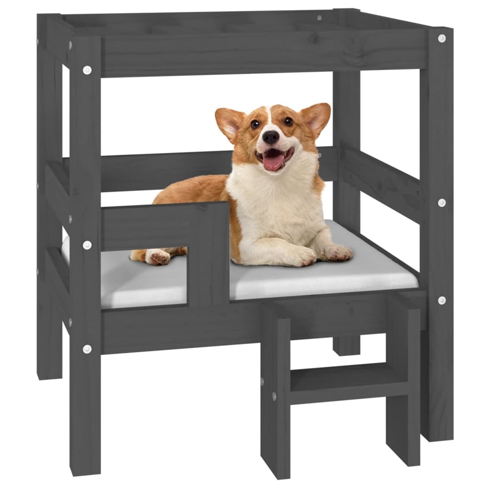 ZEYUAN Cama para Perros Madera Maciza de Pino Gris 55,5x53,5x60 cm, Colchon Perro, Cuna Perro, Cama Mascota, Dog Bed, Cama para Perros Y Gatos