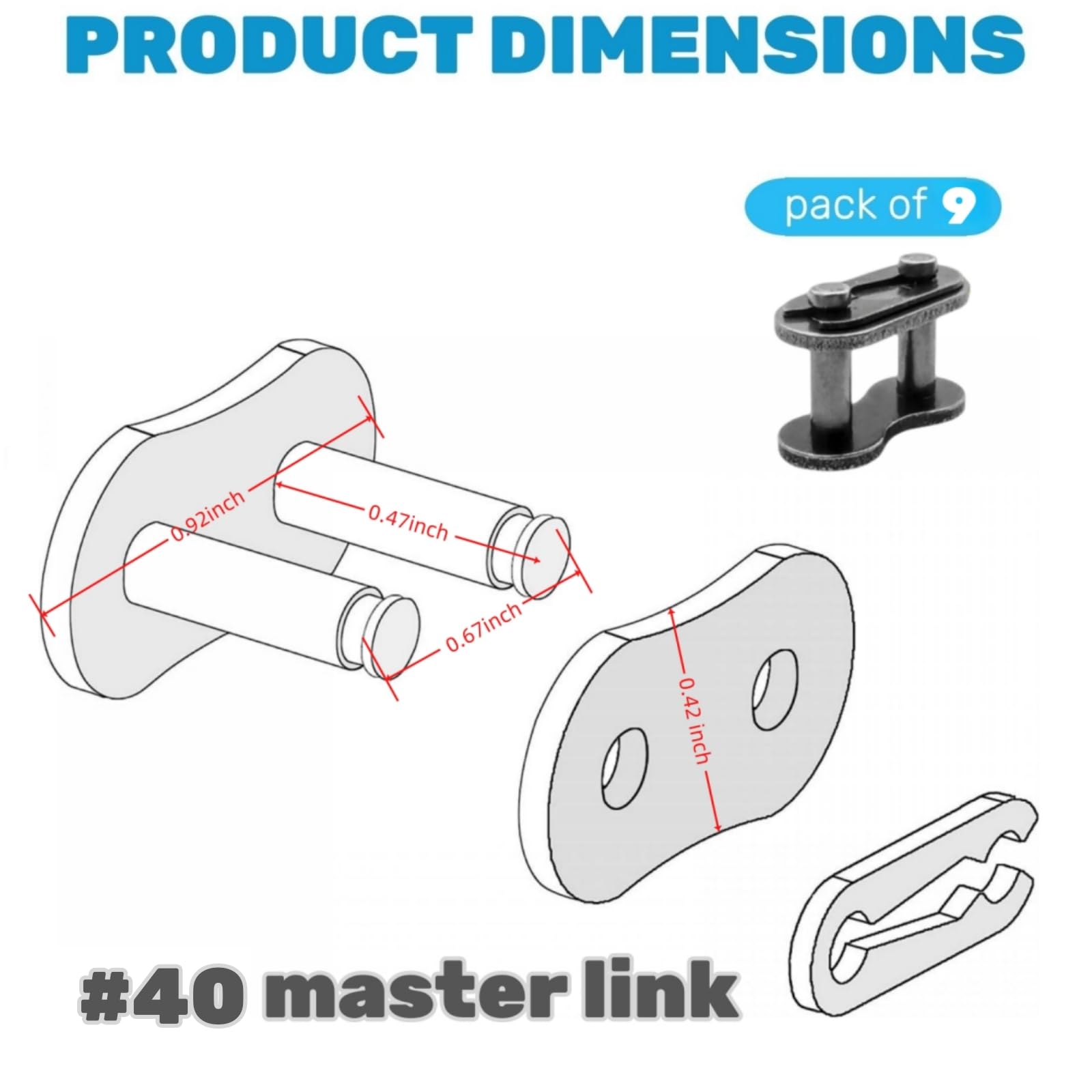 Jawmoy Pack-10#428 Chain Master Link Roller, Steel Alloy Heavy Duty Roller Chain Connector Links, Auto Parts For Dirt Bike Quad Buggy Mini Bike Pit - View #8