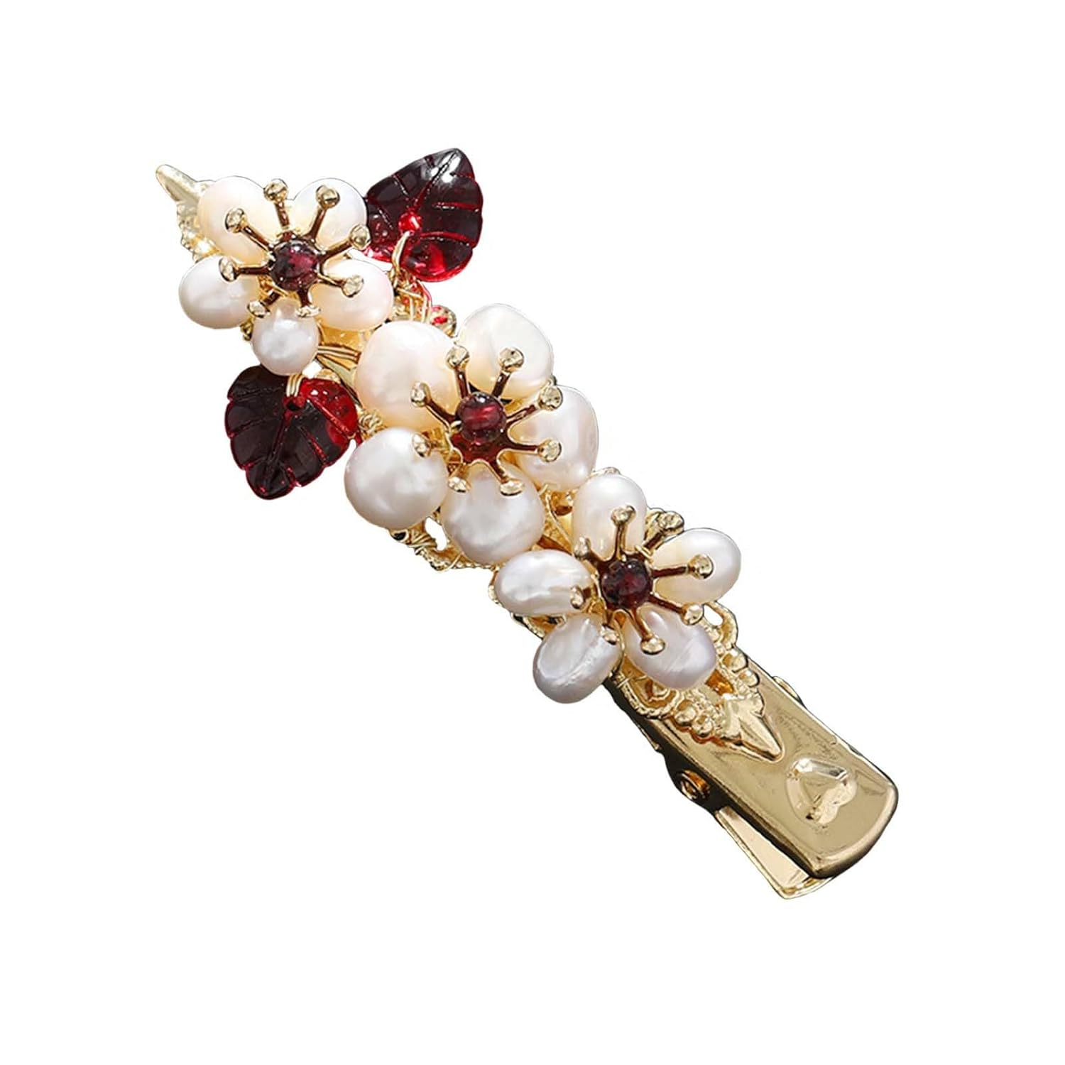 HETICA Pinza para el cabello para mujer, pinza de pelo de color esmalte de ónix rojo, perla y ciruela, diseño floral de moda para damas, accesorios