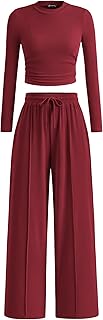 Women's 2 Piece Sets 2025 Fall Long Sleeve Crop Tops Wide Leg Pants Matching Outfit Tracksuits Fashion Clothing