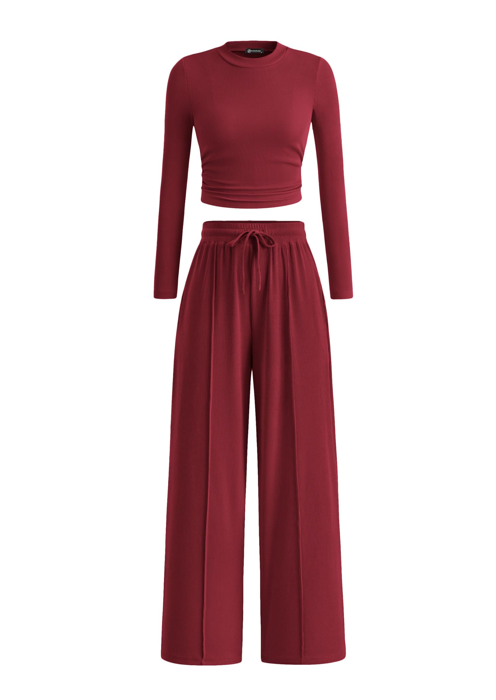 PRETTYGARDEN Women's 2 Piece Sets 2026 Fall Long Sleeve Crop Tops Wide Leg Pants Matching Outfit Tracksuits Spring Clothes