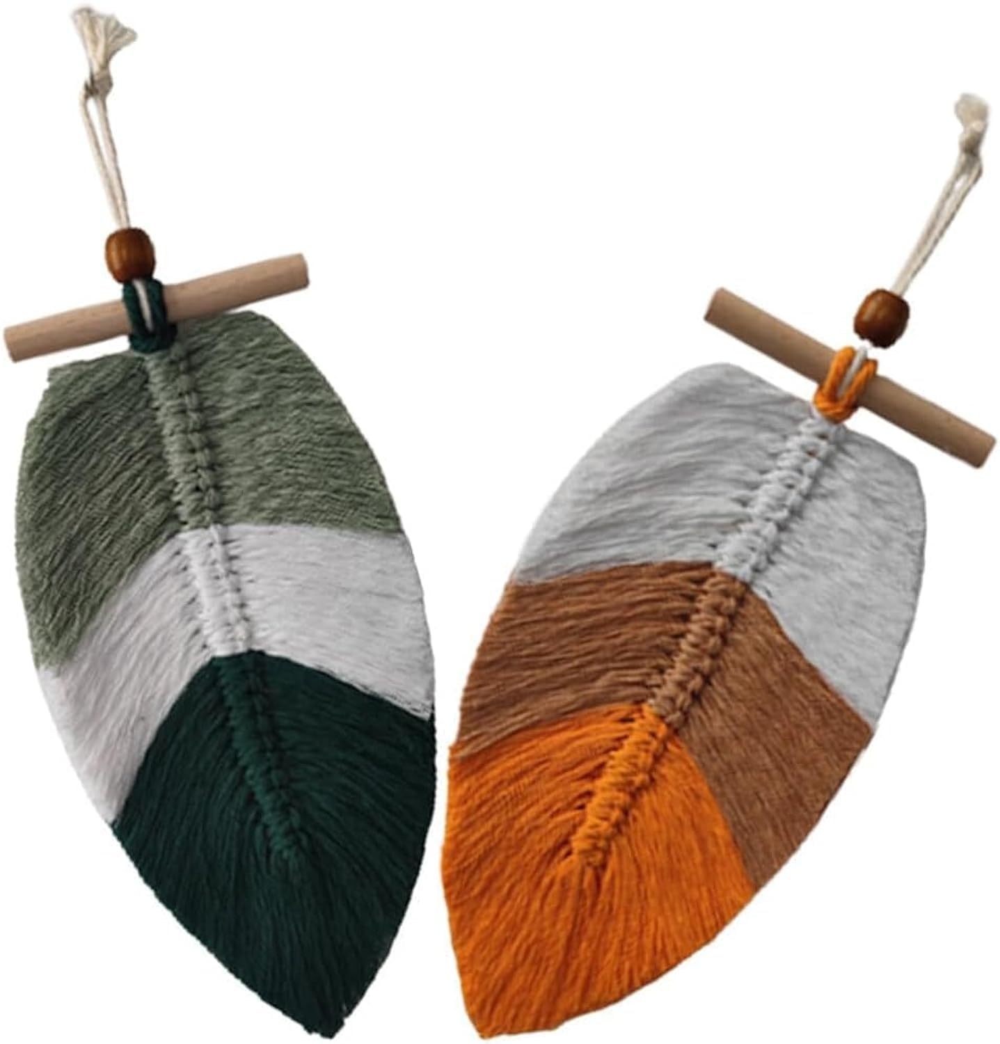 Macrame Leaf Wall Hanging 2pcs Handmade Wall Hanging Boho Wall Decor Woven Tapestry Ornaments for Nursery Bedroom Decoration