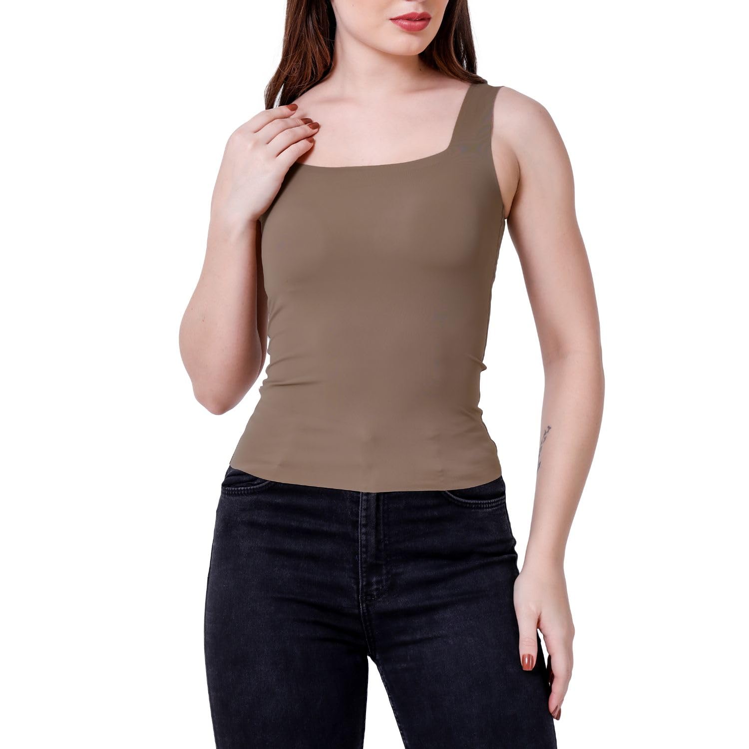 Sizi Women Padded Camisole Workout Top| Tank Top with No Trace,Square Neck Seamless Vest,Elastic Removable Wide Shoulder Strap Camisole