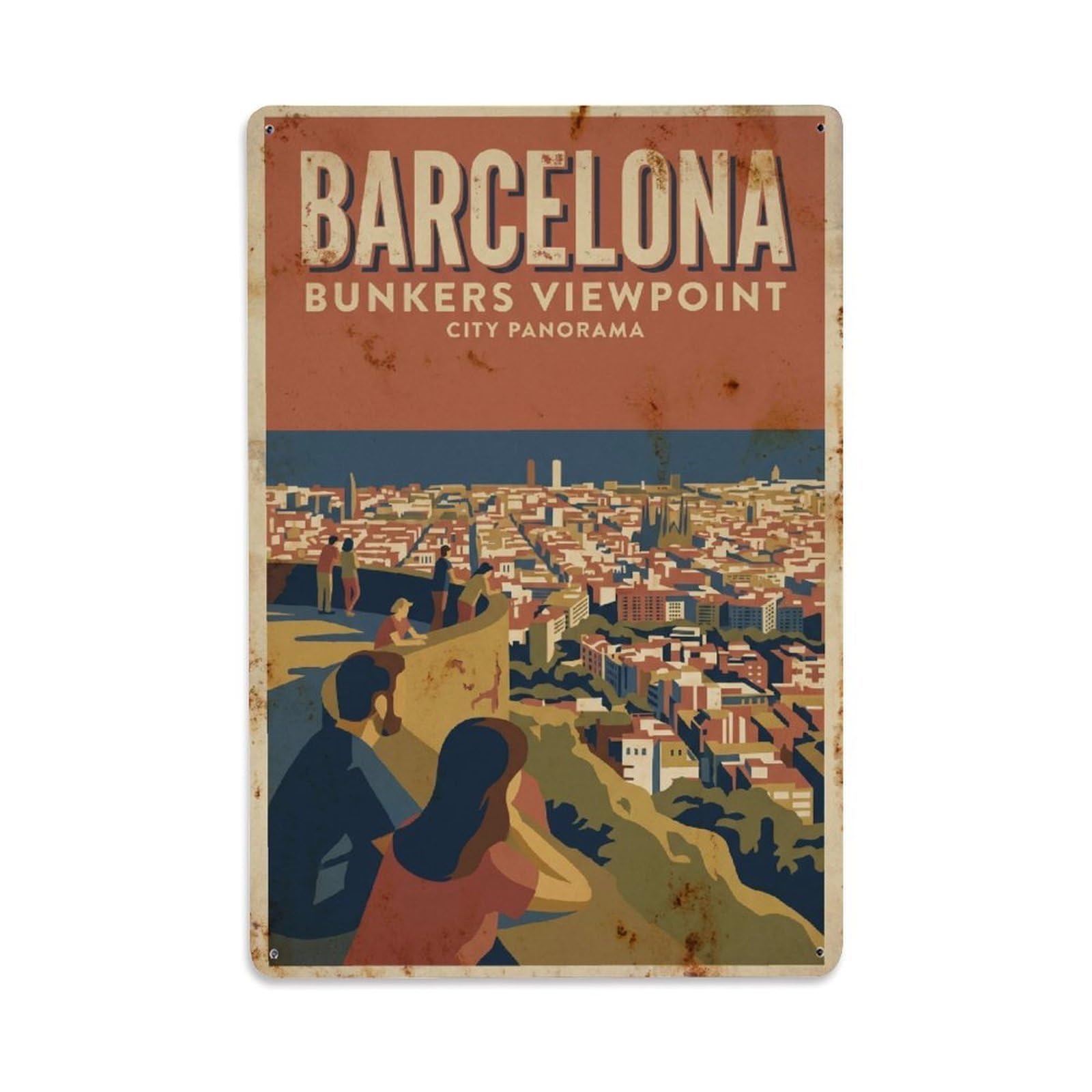 Okngb Style Barcelona Bunkers Harbor Classic Mediterranean Tourism Metal Tin Sign Plaque Wall Decor For Cafe, Man Cave, Club Bar, Office, Home Garden Round Metal Poster 8X12inch