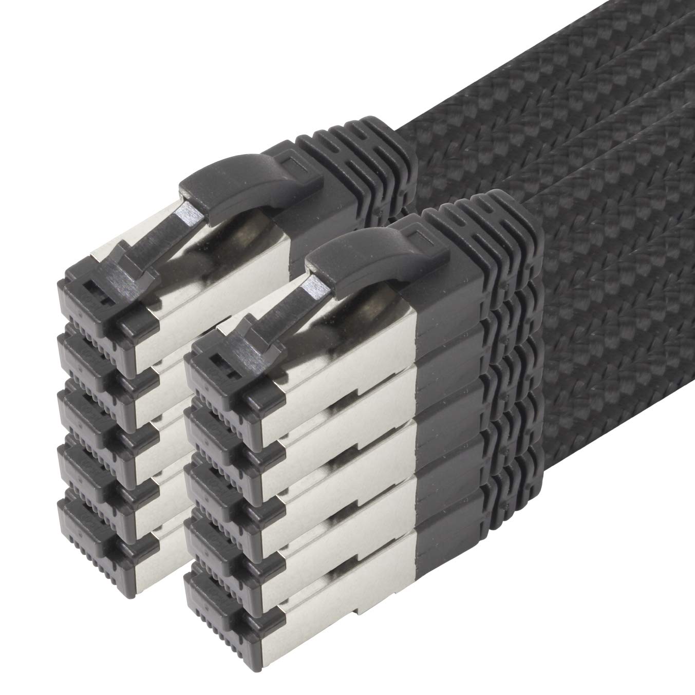 1aTTack.de 2m - Black Cotton CAT 6a Patchkabel Schwarz - 10 Stück Netzwerkkabel Stoff Baumwollmantel Cat Cat 6 a Kabel Rj 45 LAN Ethernet Patchkabel 500Mhz 10 Gb s - 10 x 2 Meter