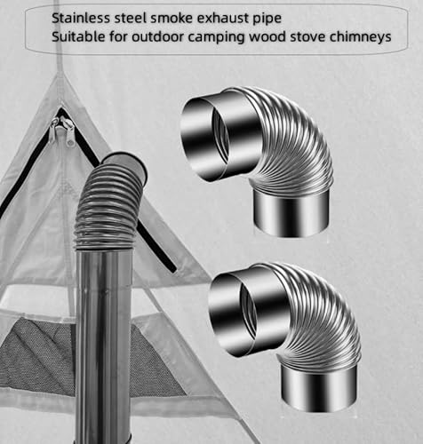 Miniatura 4 de 2 chimeneas de estufa de leña de 90 grados, codo de estufa de 2.36 pulgadas, conducto de acero inoxidable para estufa de leña para acampar al aire