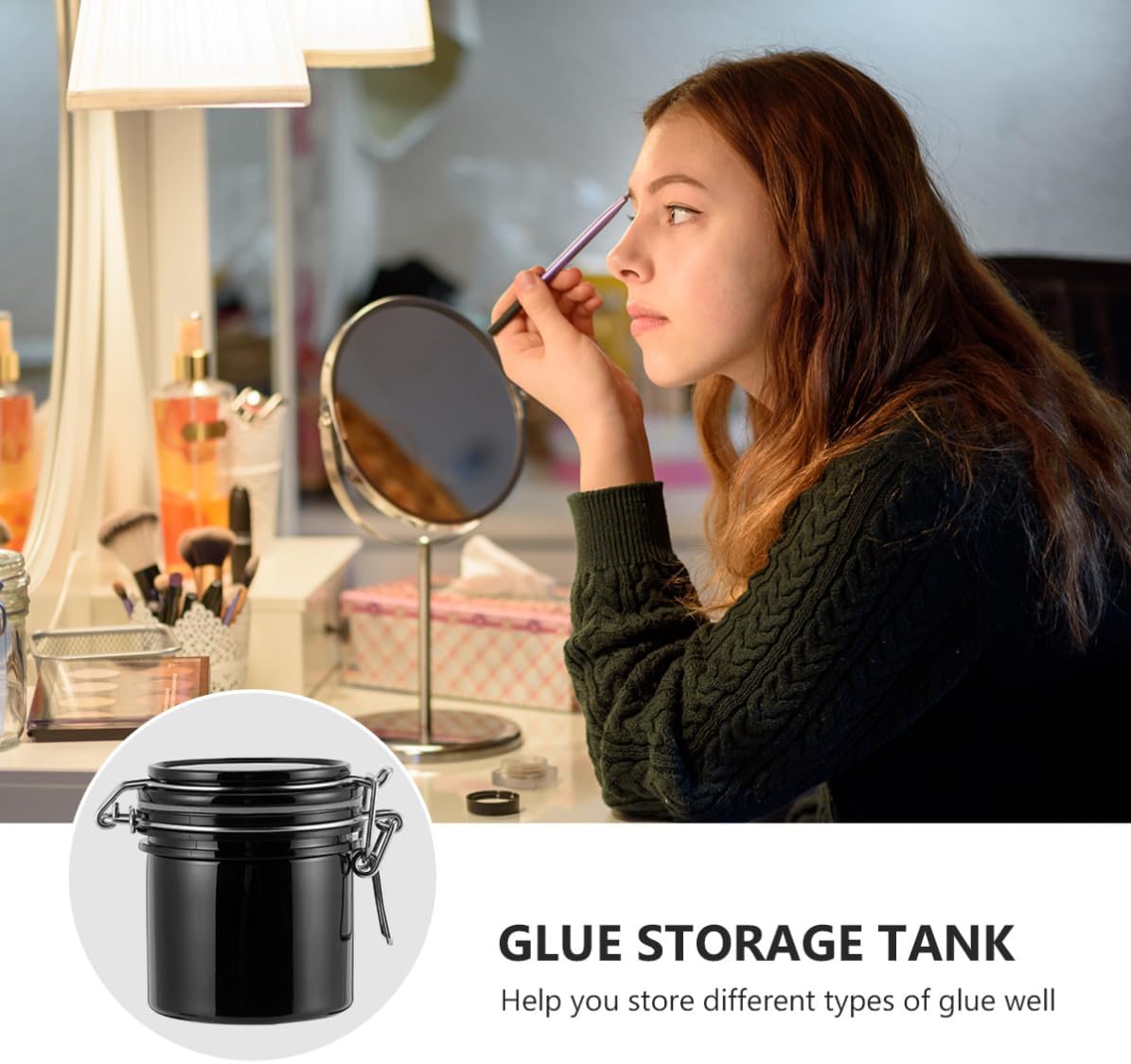 Garneck 2pcs Eyelash Glue Storage Container Sealing Buckles, Airtight Plastic Jar for Lash Adhesive, Portable and Opaque Design, for Beauty Salon and Home Use, Holds 3pcs Eyelash Extension