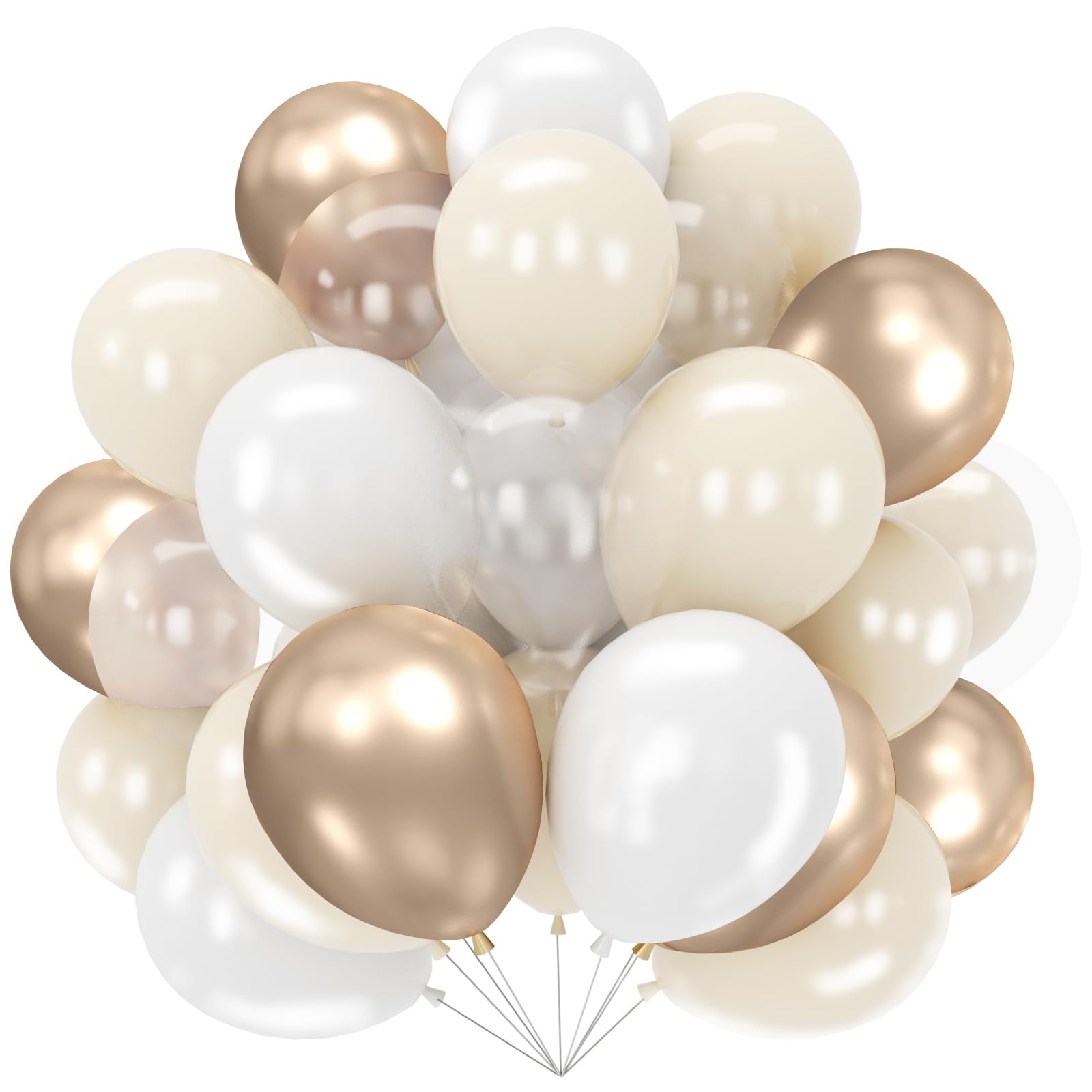 White Champagne Gold Balloons, 62PCS Metallic Champagne Gold Beige White Transparent Balloon Set, 12Inch Ivory Beige Party Decoration Balloons for Birthday, Baby Shower, Boho Wedding, Engagement