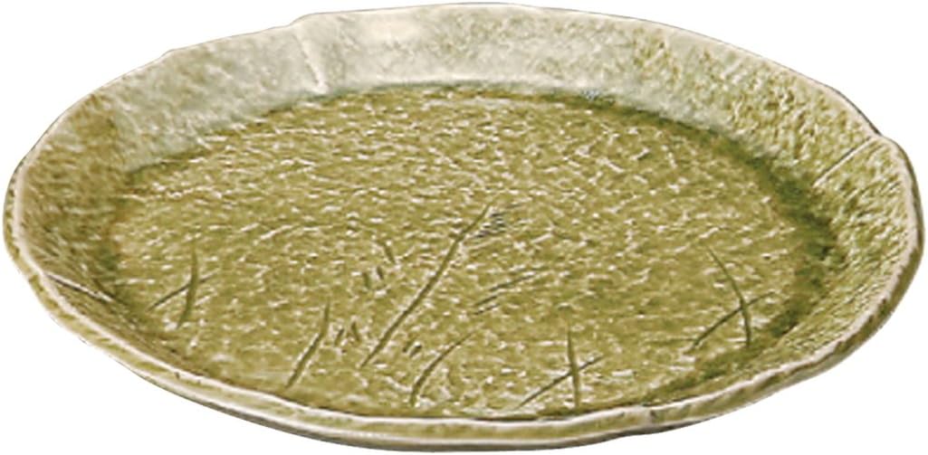 Yamasita Craft 18310-158 Ash Glaze, Hand Carved Reed 9.0 Round Plate, 11.1 x 11.1 x 1.0 inches (28.2 x 28.2 x 2.5 cm)