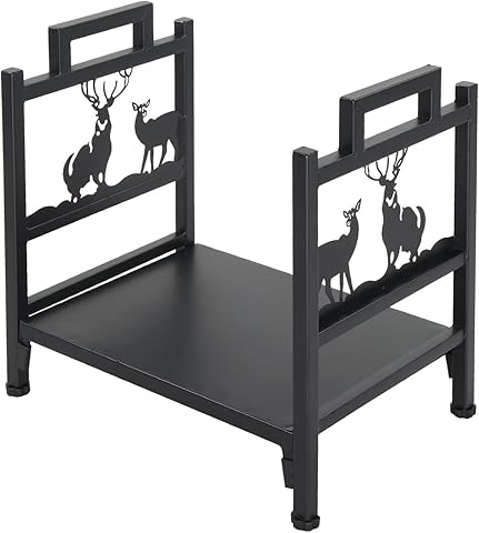 Estante de leña decorativo resistente, almacenamiento de madera para interiores y exteriores con diseño de ciervo, impermeable y resistente al óxido, fácil montaje