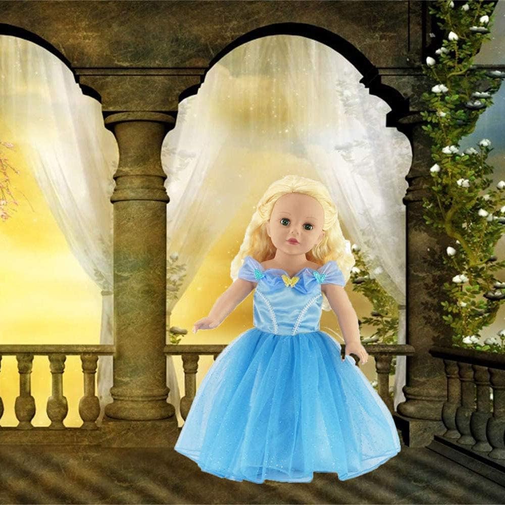 Emily Rose 18 Inch Doll Clothes - 2PC Blue Princess Ball Gown with Glittery Shoes | 18" Doll Costume | Compatible with American Girl and My Life As Dolls