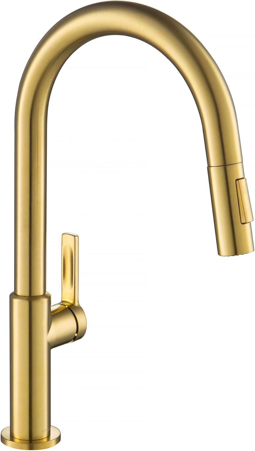 KRAUS Oletto Single Handle Pull Down Kitchen Faucet in Spot-Free Brushed Brass, KPF-2820BB Brushed Bronze 17 inch Pull Down Faucet