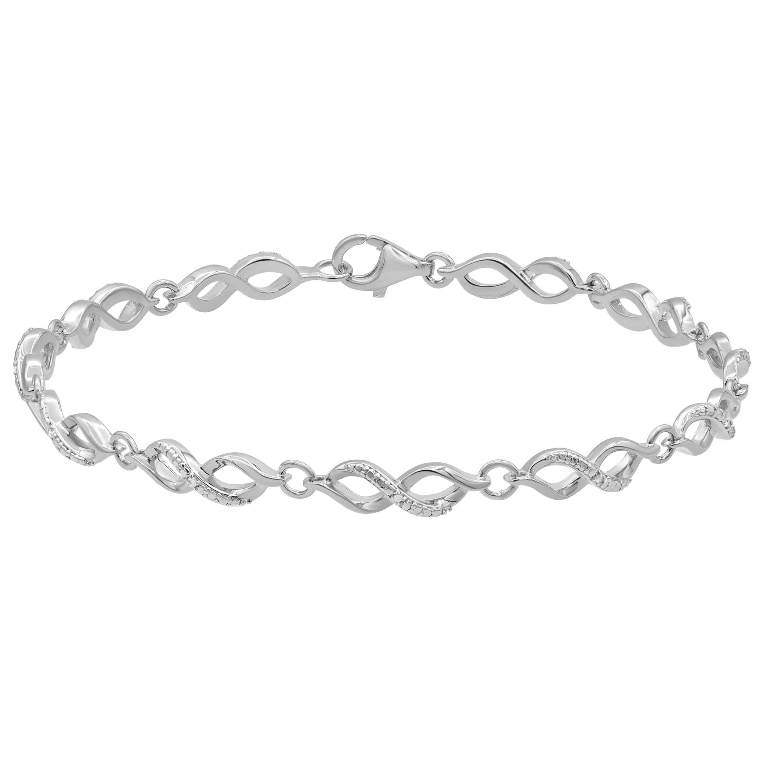 Beyond BrillianceProng Set Diamond Accent Infinity Link Bracelet in Rhodium Plated Sterling Silver (J-K, I3) Fashion Jewelry for Women| Gift Box Included (White Gold, Yellow Gold Tone)