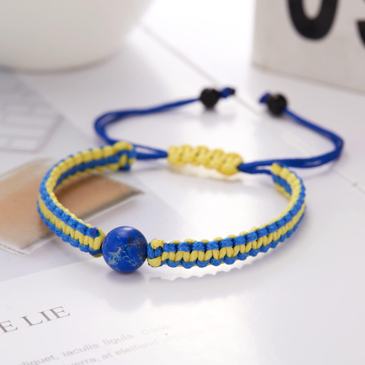 Adjustable Ukraine Yellow and Blue Color Matching Bracelet,Wristband for Women Men, Cord Braided String Rope - Image 3