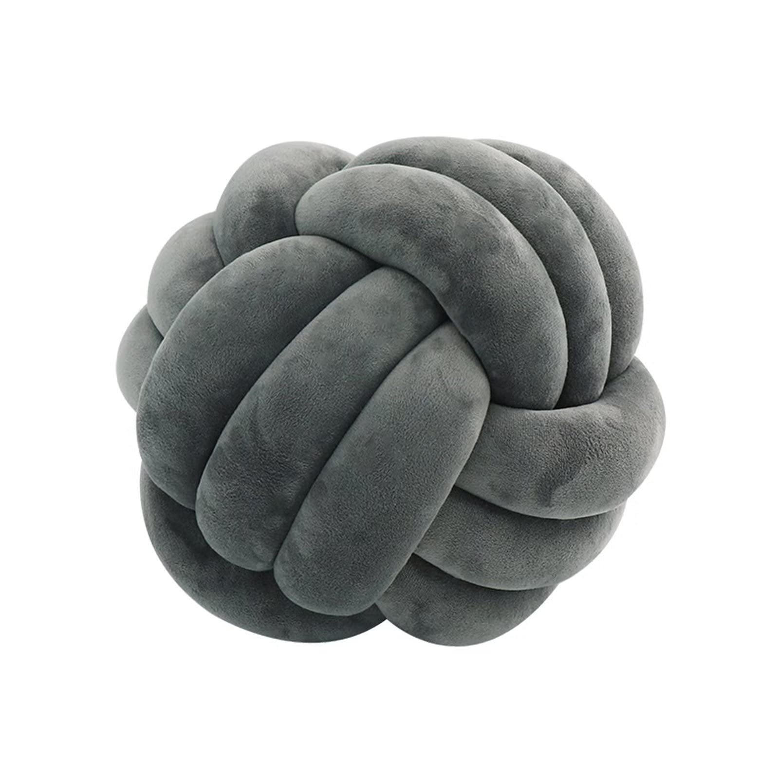 Hand-woven Velvet Soft Knot Ball Pillow - Round Throw Pillows for Bed Sofa, Cuddle Cushion, Plush Pillow, Cushions - Knot Cushion Décor,Grey,35cm