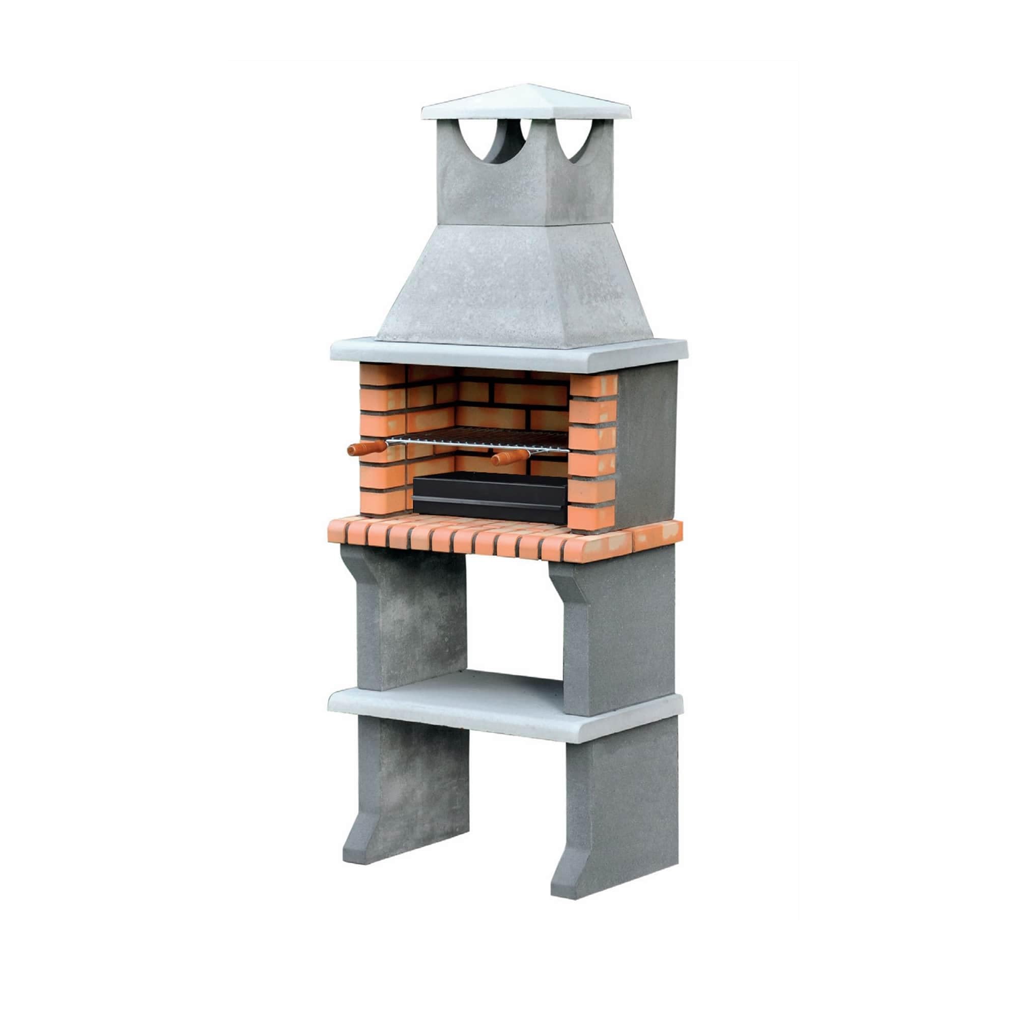 MOVELAR - Barbacoa de Obra Prefabricada de Leña y Carbón Modelo Luna XL (Gris, Naranja - 73 x 47 x 190 cm) REF: 3540/1 - Cocina de Exterior Compacta para Jardín, Terraza o Patio