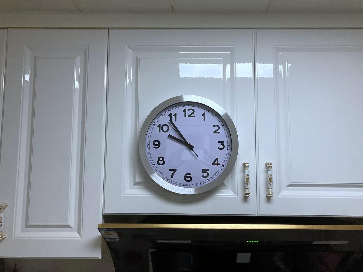 Black Wall Clock Silent Non Ticking - 12 Inch Quality Quartz Battery, Sliver