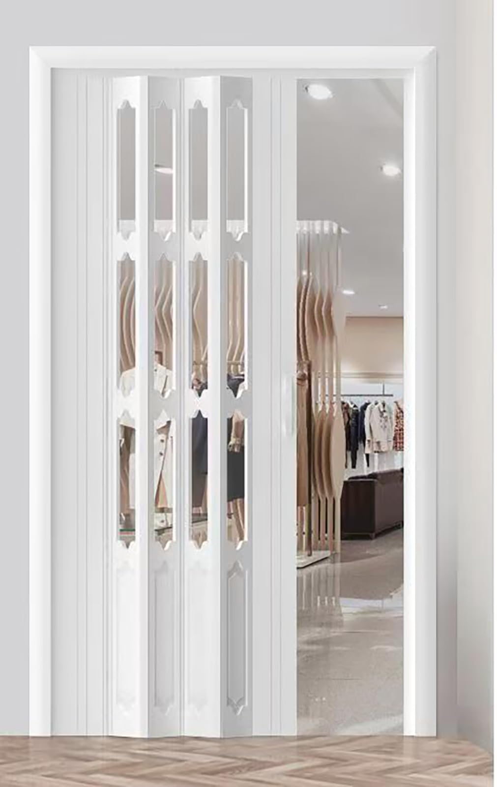 Pounjsd Style E Concertina Door White Soundproof Bedroom Accordion Folding Doors Internal, Room Divider, Pantry Closet Entry Accordion Doors Screen, Soundproofing, Waterproof, Shower Privacy Door Kit