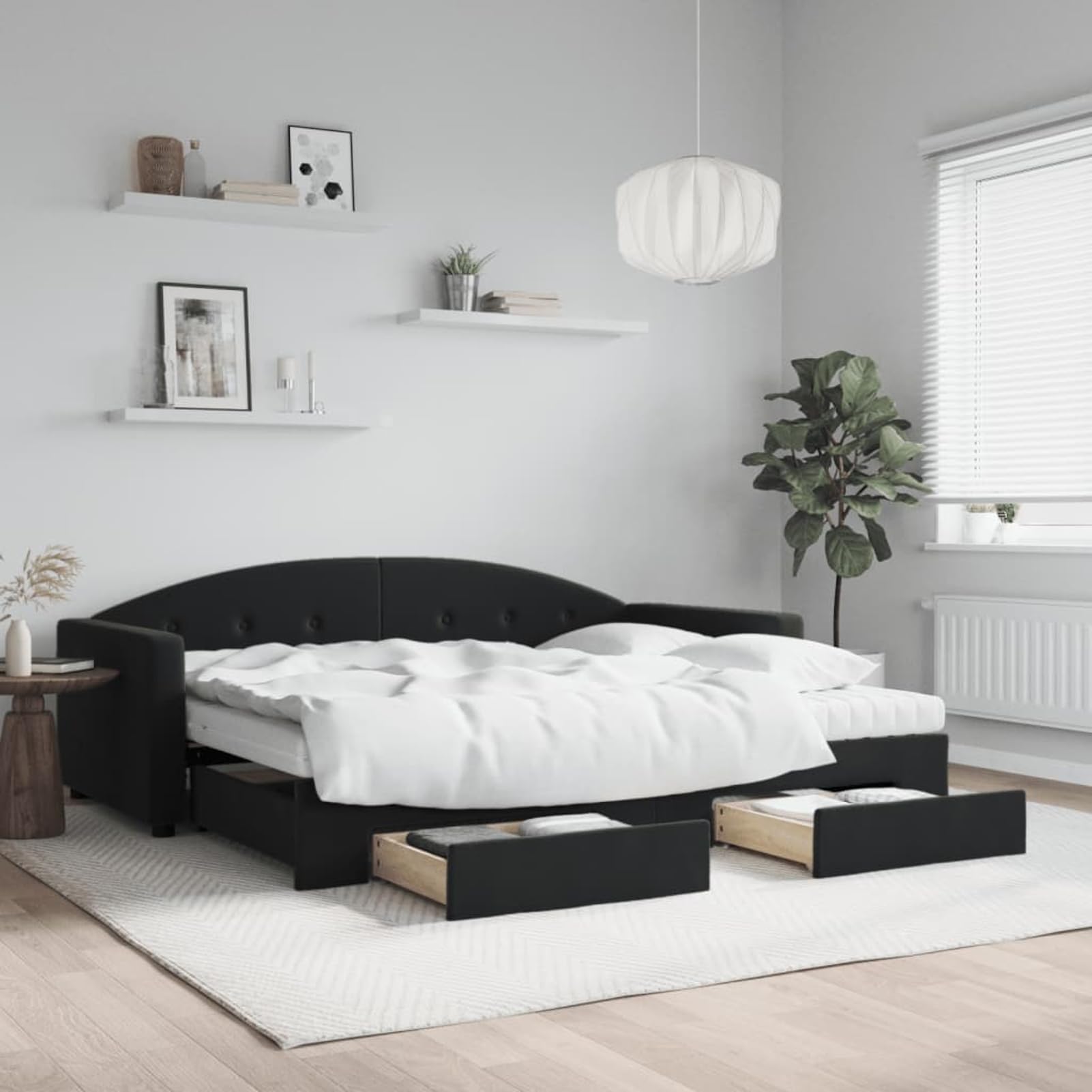 ATOMSTACK MAKER Divano letto pieghevole 2 in 1, in velluto nero, con contenitore integrato, struttura in legno e metallo, 2 materassi in schiuma, 90 x 190 cm, ideale per soggiorno o camera da letto