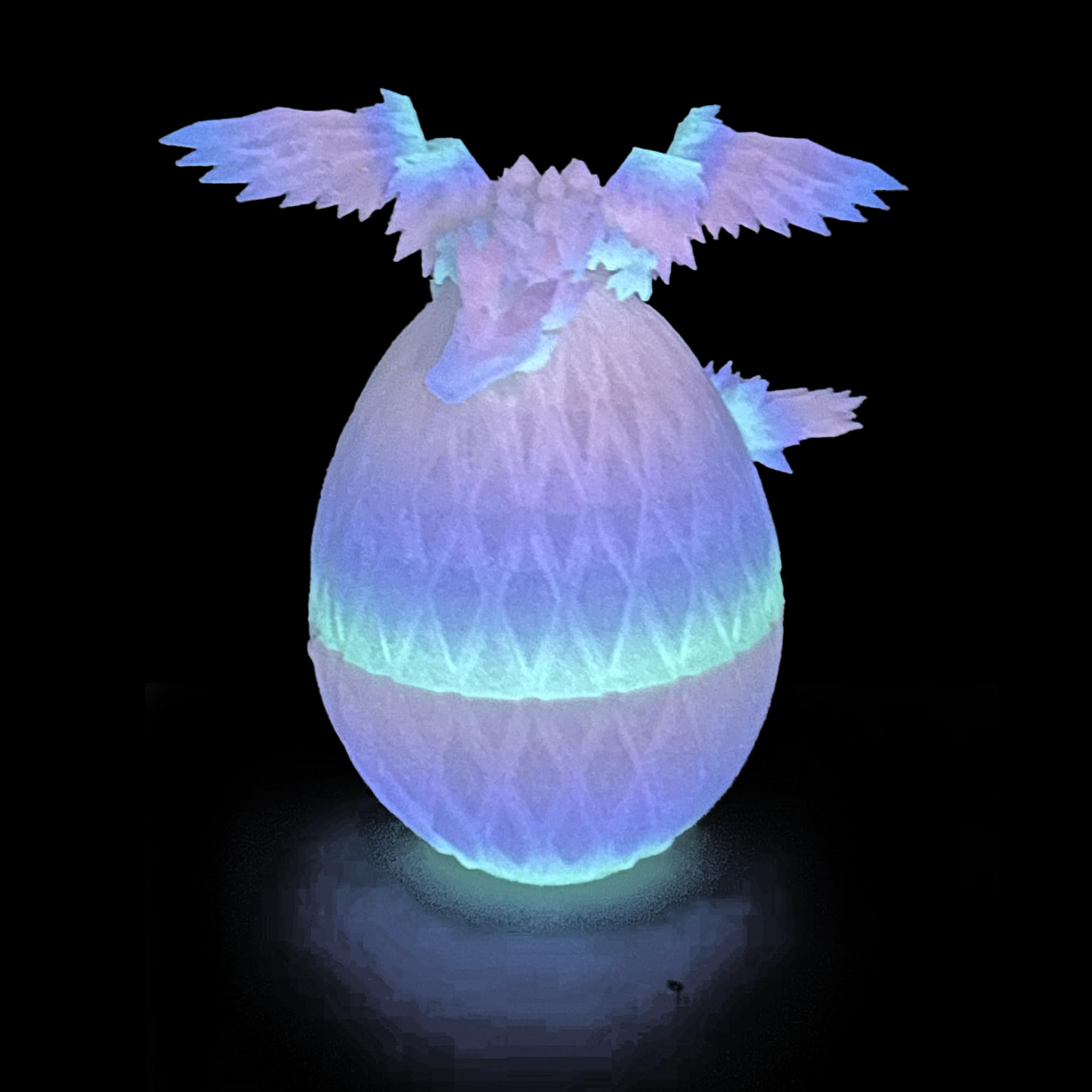 3d printed dragon egg - glow rainbow - 7" articulated winged dragon inside, desk pet figure, fidget toy for kids & adults, fantasy collectible figurine, classroom prizes