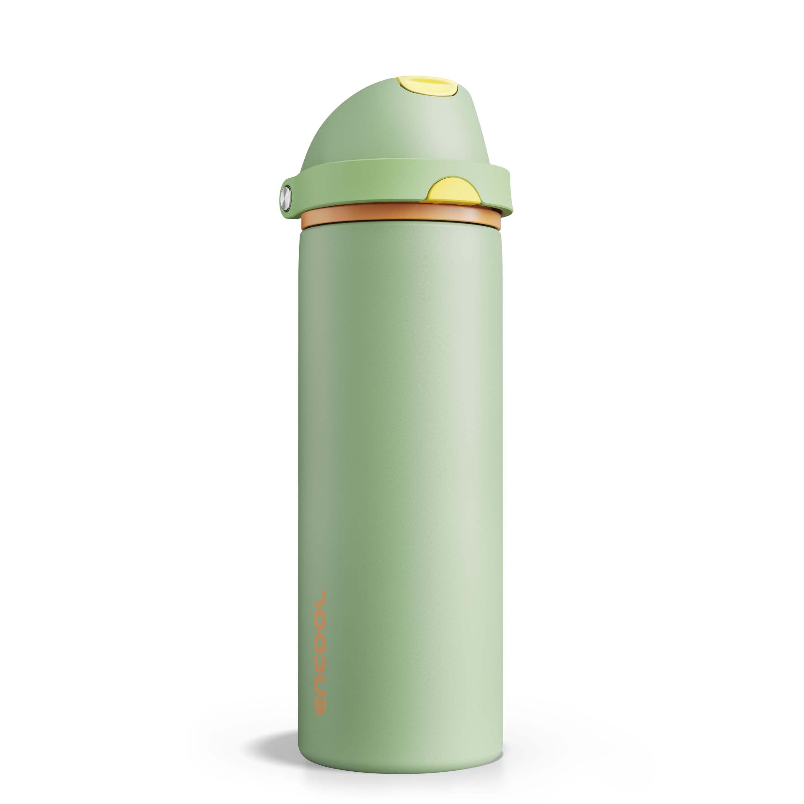 Insulated Water Bottle with Straw - Encool Stainless Steel Water Bottle with Push Button Lid, Leak-Proof &amp; BPA-Free, Keeps Cold for 24 Hours for Sports, Travel, Gym (24 oz, Lichen-Yellow)