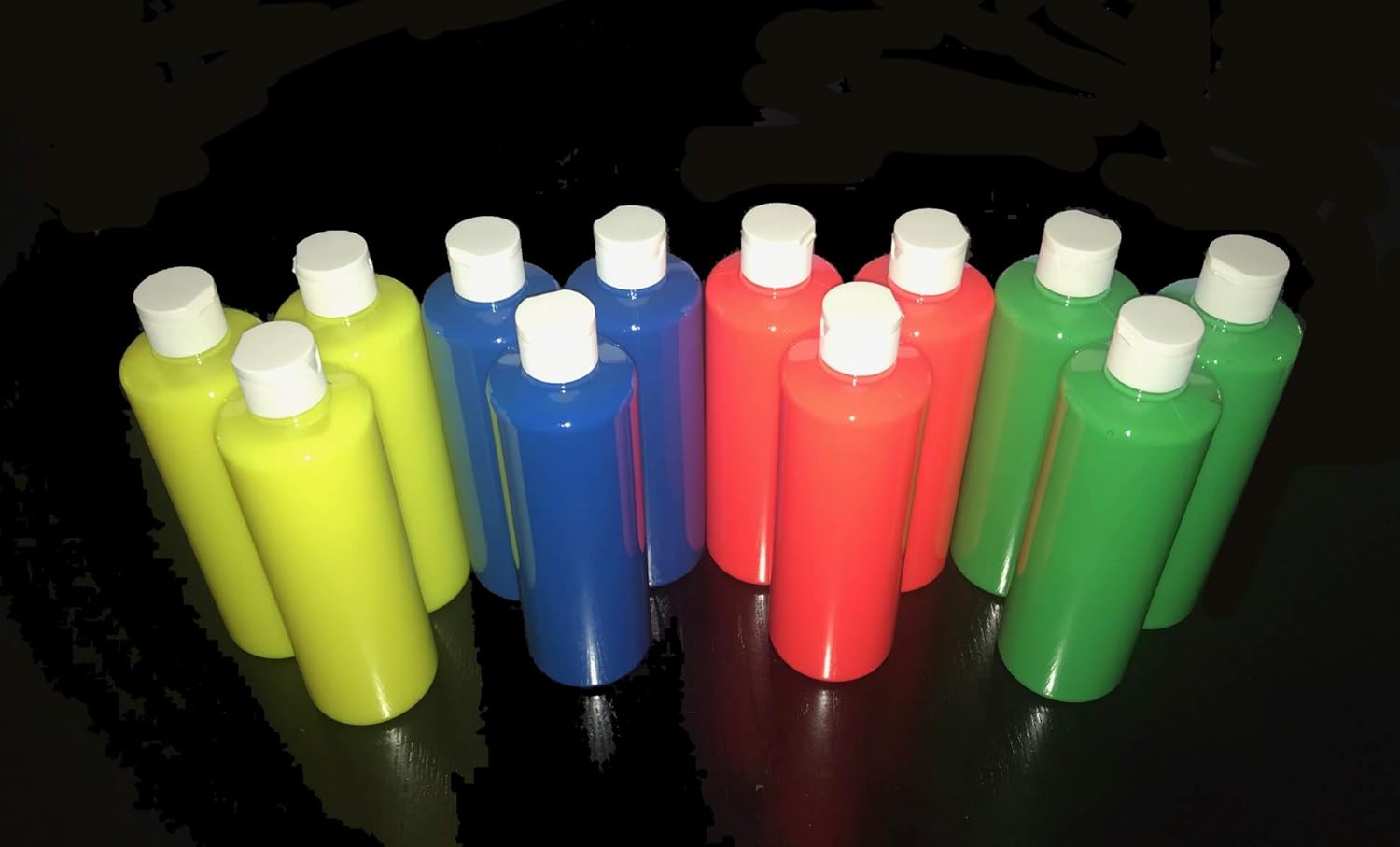 16Oz 12 Pack Fluorescent Washable Neon Paint Refill (RED, YELLOW, GREEN, BLUE)